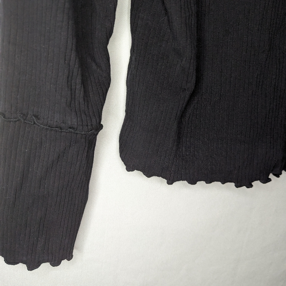 Soft Focus Black Ribbed Collared Ruffled Button Cardigan Size XL - Picture 8 of 13